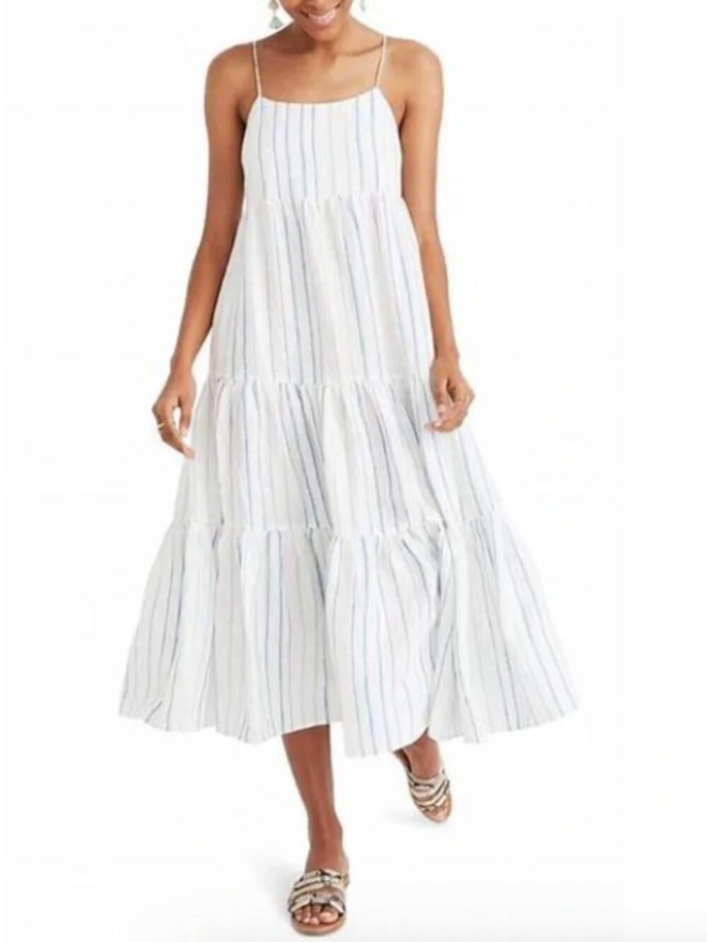 Madewell Cami Tier Striped Linen Midi Dress